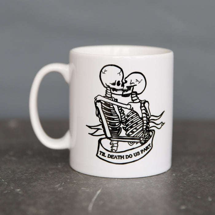 Personalised Wedding Gift - 'Til Death Do Us Part - Day Of The Dead - Sailor Jerry Tattoo Skeleton Design Mug - Dia De Los Muertos