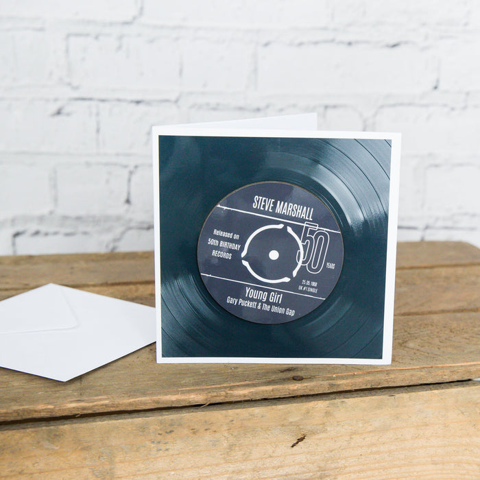 50th Birthday Greeting Card & Gift - Vinyl Record Coaster of Number 1 Song Day Born or Favourite Single - 50 Years Greetings 1971 DOB