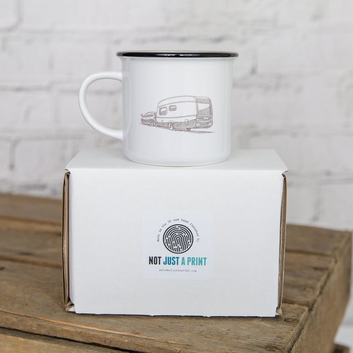 Personalised Caravan Camping Mug | Fathers Day Gift | VW, RV, Motor home Design Ceramic Camping Mug | Retro 1960s Home Ware