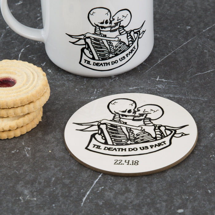 Skeletal Union - Elegant Gothic Skeleton Couple Coasters, Til Death Do Us Part Sailor Jerry Tattoo, Friend Gift, Fathers Day