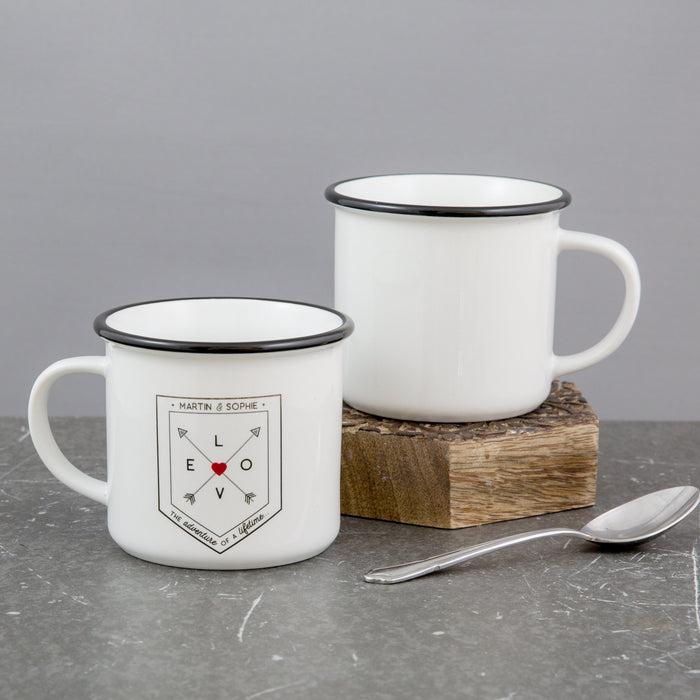 Personalised Wanderlust Anniversary Wedding Gift - Camping mug - Family Crest - His and Hers Mugs - Couple Monogram Fathers Day Gift