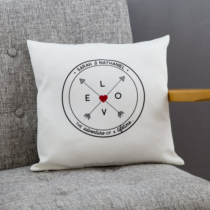 Custom Couple Names Cupids Arrow Compass Wanderlust Cushion  New Home, Wedding Anniversary, Couple Leaving Gift  Gift for Bride & Groom