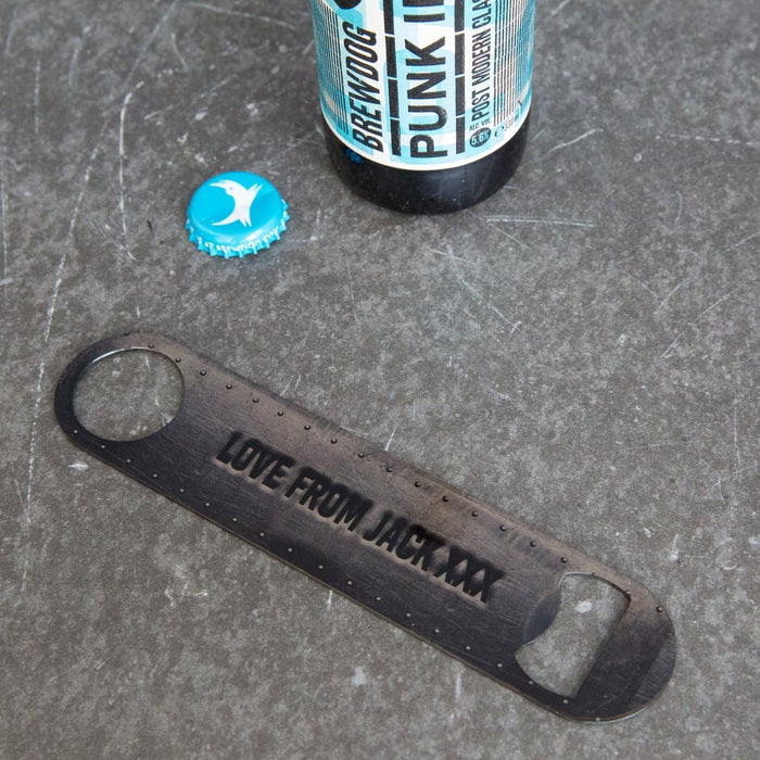 World's Best Dad Bar Blade Bottle Opener - Personalised With Your Message - Steel Rivet Style for Crossfit or Avengers Marvel Superhero Fan