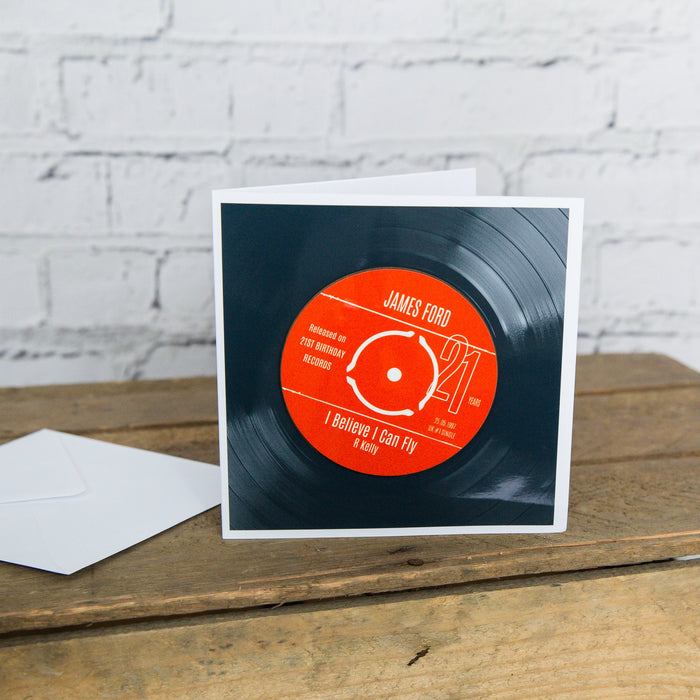 21st Birthday Greeting Card & Gift - Vinyl Record Coaster of Number 1 Single Day Born or Favourite Song