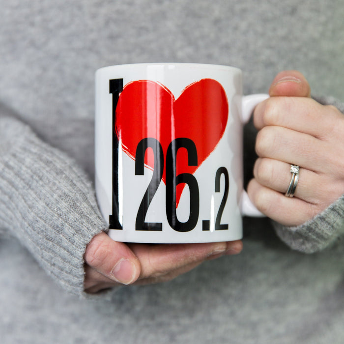 Fun Gift For Runner - I Love 26.2 Marathon Mug - Or 13.1 or 42km or 10km - Mothers Day, Fathers Day Gift