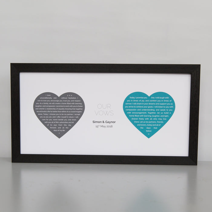 Heart Design Print of Wedding Vows - Wedding or Paper 1st Anniversary Gift for Couple | Wonderful Wedding or Anniversary gift