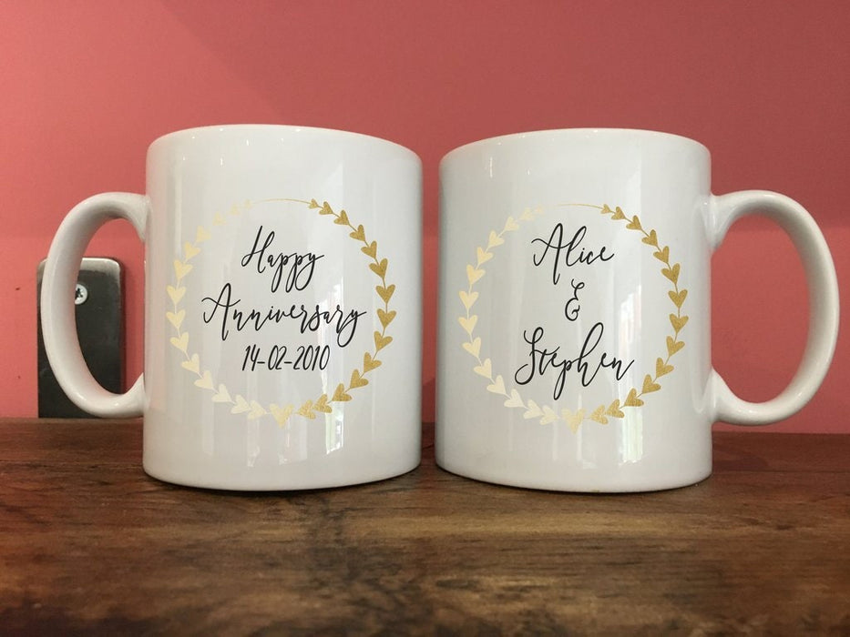 Warm Embrace - Personalized Heart Wreath Couple Mugs, Anniversary Gift, Gift for Dad, Gift for Her Him, Home Decor, Best Gift, Personalised