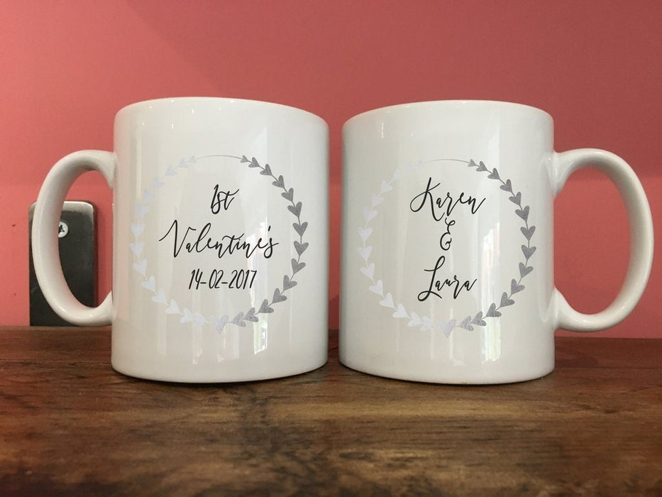 Warm Embrace - Personalized Heart Wreath Couple Mugs, Anniversary Gift, Gift for Dad, Gift for Her Him, Home Decor, Best Gift, Personalised