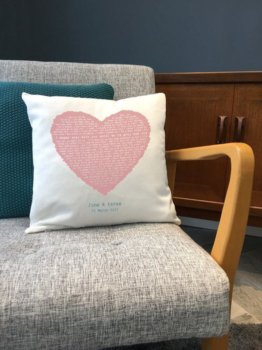 Personalized Birthday Gift Heart Design Pillow, 1st 2nd Wedding Anniversaries Any Song Words, Gift for Her or Him, Best Friend Gift, Decor