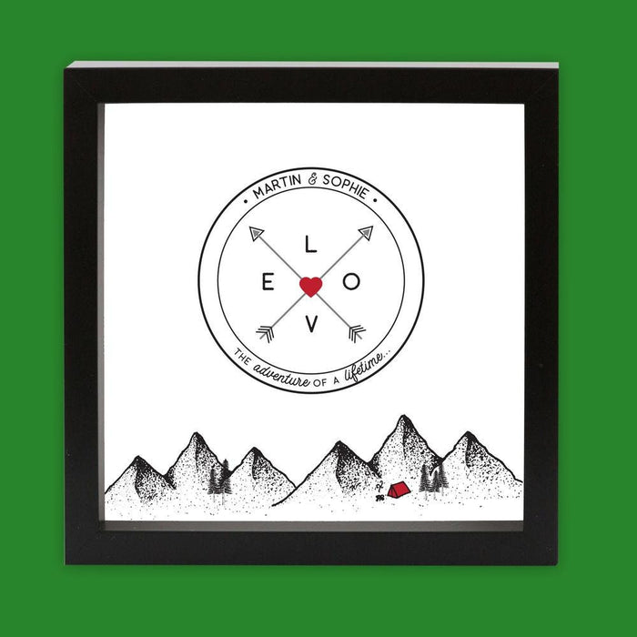 Personalised Compass Adventure Camping Print  Wedding or Anniversary Gift, Choose Size, Couple Monogram, Wanderlust Motif