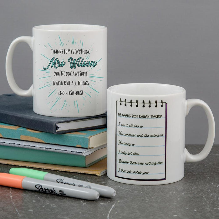 Personalised Teacher Gift Mug - World's Best English Teacher Gift - Funny English Poem | End of year school leavers gift