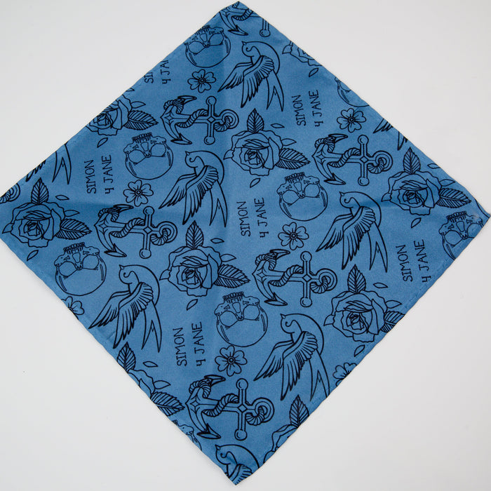 Eternal Elegance: Rose, Swallow, and Skull Tattoo-inspired Pocket Square, Fathers Day, Birthday Gift, Gift for Him, Wedding