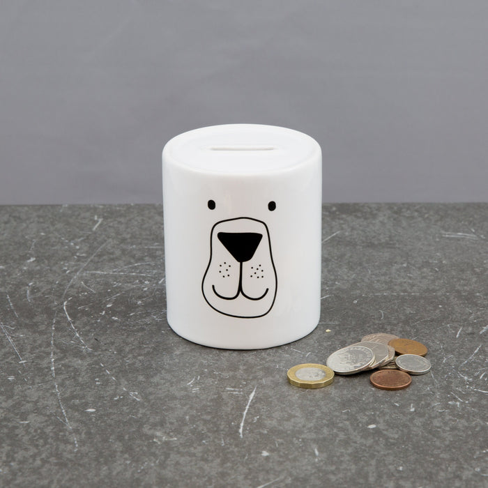 Personalised Bear Cub & Bee Honey Pot Ceramic Money Box  Birthday Gift for Boy, Girl, Child  Baptism Gifts for Children  Woodland Nursery