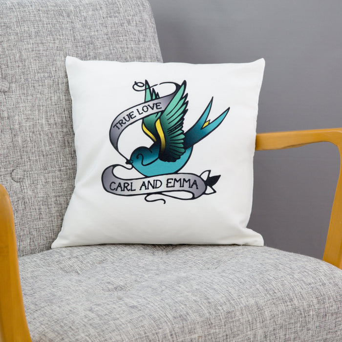 True Love Swallow Tattoo Wedding Cushion  Sailor Jerry Inspired  Engagement, Wedding,Birthday Gift, New Home, Wedding or Anniversary Gift