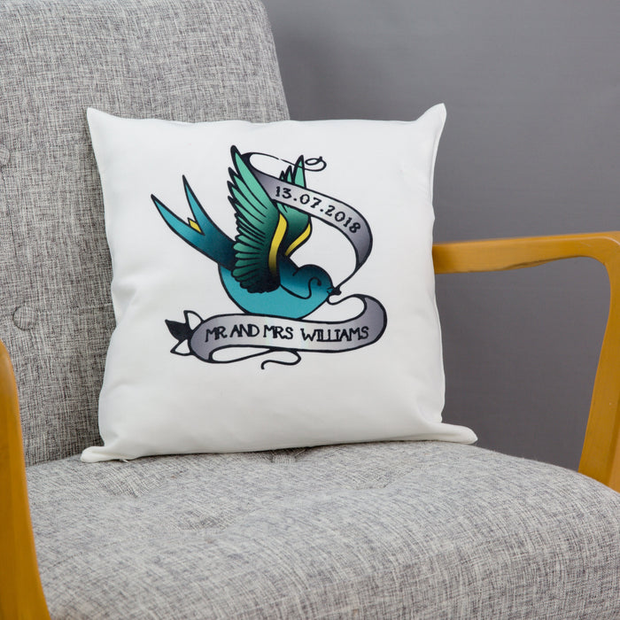 Forever Bonded - Handcrafted Swallow Tattoo Wedding Pillow Gift for Mum and Dad, Anniversary, Home Gift, Gift for Her Him, personalized Gift