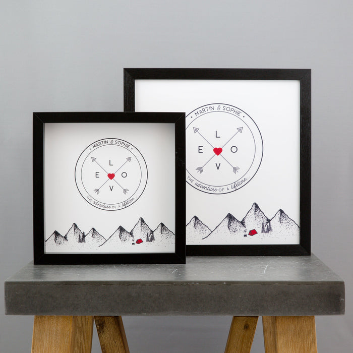 Personalised Compass Adventure Camping Print  Wedding or Anniversary Gift, Choose Size, Couple Monogram, Wanderlust Motif