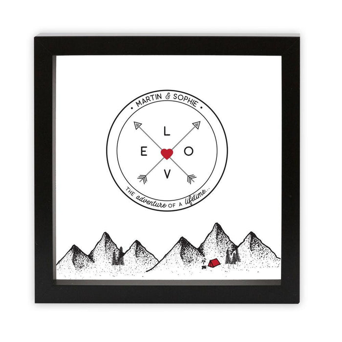 Personalised Compass Adventure Camping Print  Wedding or Anniversary Gift, Choose Size, Couple Monogram, Wanderlust Motif