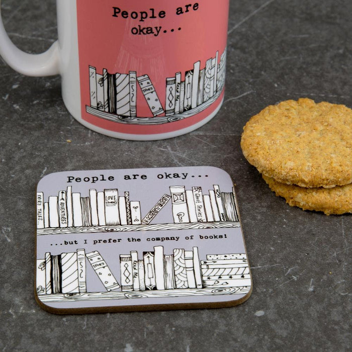 Reading Themed Gift | People are okay but I prefer the company of books | Mug & Coaster for English Teacher, Book Club, Book Lover