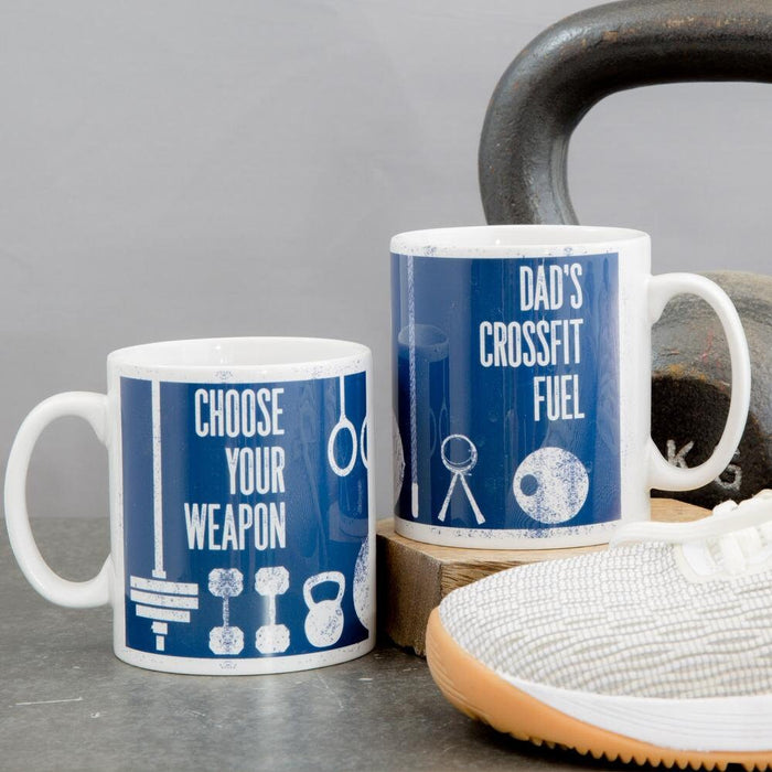 Fitness Gift - Gym Equipment Personalised Mug Coaster Gift set - Weights Fitness Crossfitter Fathers Day