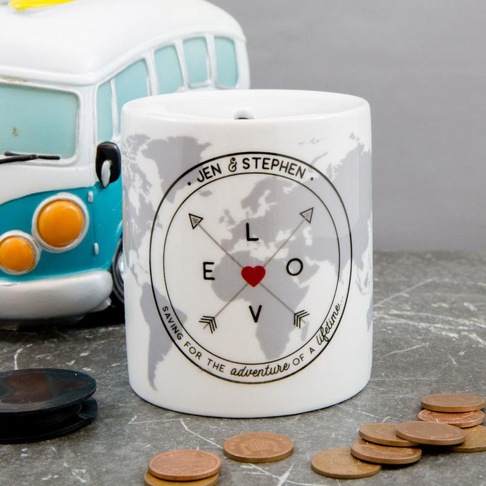 Personalised Couples Saving Fund Money Box - New Home Or Adventure Couple Gift - Newly Wed Savings Jar Present