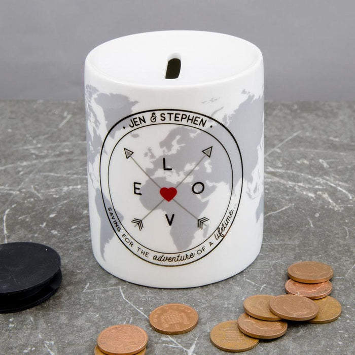 Personalised Couples Saving Fund Money Box - New Home Or Adventure Couple Gift - Newly Wed Savings Jar Present