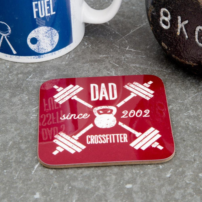 Fitness Gift - Gym Equipment Personalised Mug Coaster Gift set - Weights Fitness Crossfitter Fathers Day