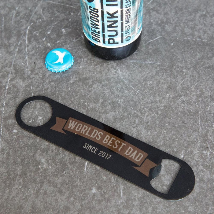 Custom Father's Day Bottle Opener Coaster Set for Dad Grandad Art Deco