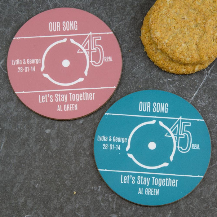 Personalised Vinyl Record Label Coaster Set Pack of 2 or 4 | Father's Day Birthday Gift for Dad Grandad | Wedding Favours | 40th Birthday