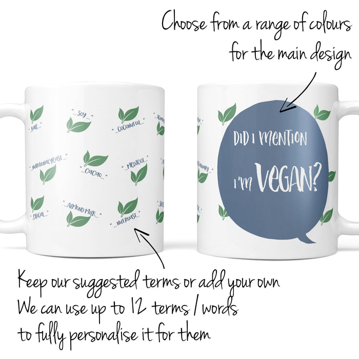 Did I Mention I'm Vegan? Mug - Funny Birthdays Gifts, Plant Based, Foodie, Tea, Coffee, Personalised, Mothers Day Gift, Birthdays, Decor