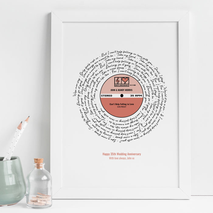 Any Song Lyrics Print Personalised Vinyl Record - Our Song Words First Dance Birthday Fathers Day Anniversary Gift Husband Dad Brother Paper