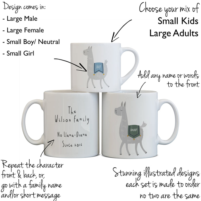 Personalised Llama Mug Set | Family Mugs Mummy Daddy Toddler Mug Set | Mothers Day Gift | New Home Gift | Llama Coffee Cup