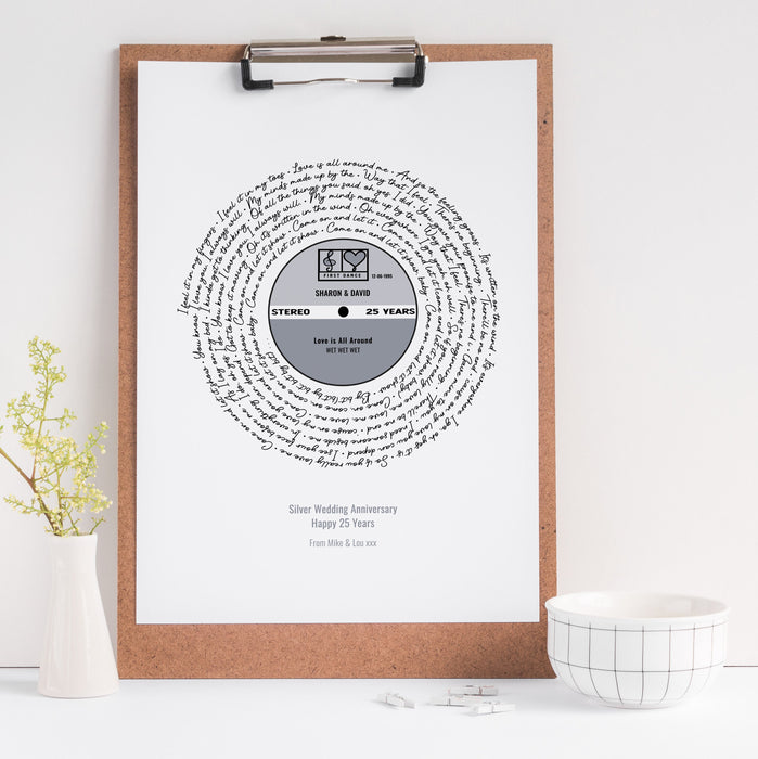 Any Song Lyrics Print Personalised Vinyl Record - Our Song Words First Dance Birthday Fathers Day Anniversary Gift Husband Dad Brother Paper