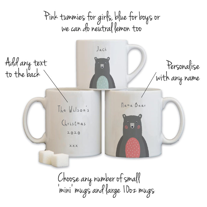 PERSONALISED Bear Family Mug Set - Fun Mummy Daddy Baby Bear New Home Gift - Mama Papa Toddler Children Fathers Day Gift