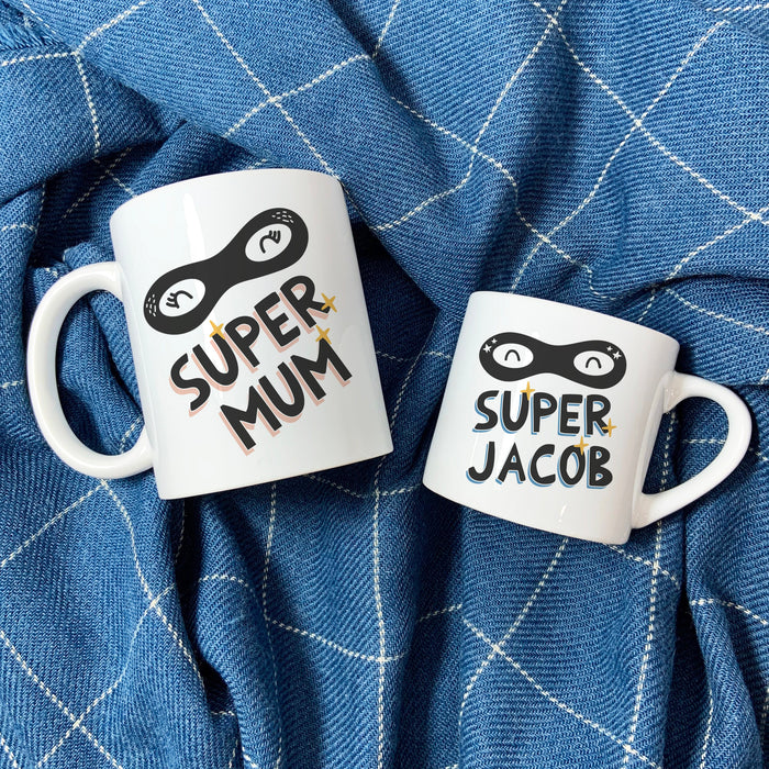 Superhero Family Mug Set - Personalised Toddler Kids Gift for Mother's Day or Birthdays - Mini Me Gift - Twinning Mum Mummy Mamma Mom