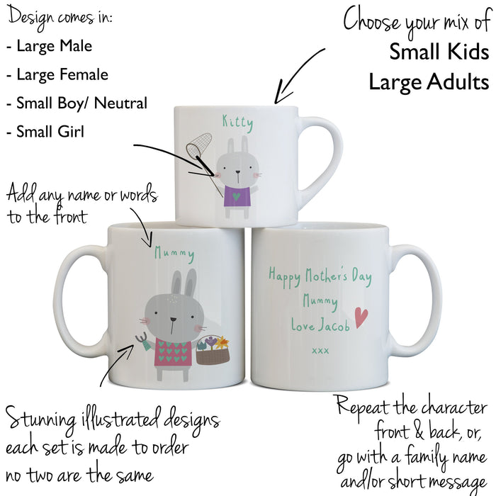 Bunny Mug Set Mummy and Daddy Rabbit with Toddler Mug | Family Mug Set Gift Christmas Eve Box Hot Chocolate, Easter Present or New Home Gift