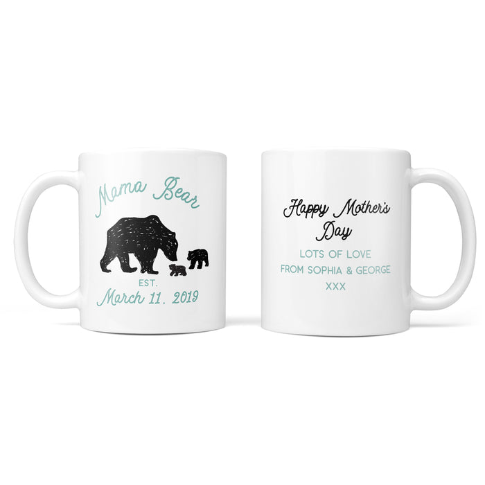 Personalised Mama Bear Mug with Cubs - Mummy Mamma Mom Mommy Ma Nanna Nan Nana - Gift for Mother's, New Mum or Grandma Birthday, Gift, Mug