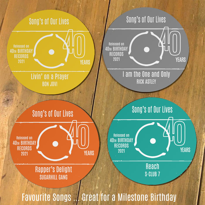 Personalised Vinyl Record Label Coaster Set Pack of 2 or 4 | Father's Day Birthday Gift for Dad Grandad | Wedding Favours | 40th Birthday