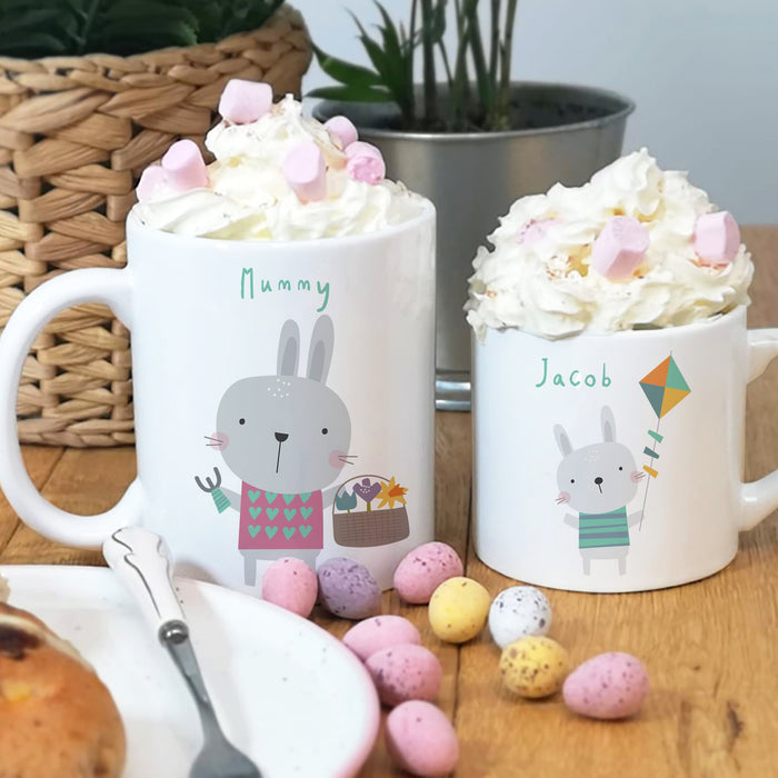 Easter Kids Treat Box | Chocolate Letterbox Pack | Personalised Cute Bunny Mug with Eggs | Any Name Customised Gift Optional Treats