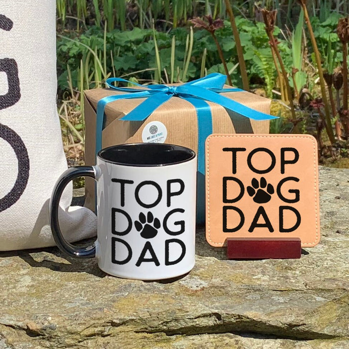 Personalised Top Dog Dad Mug and Coaster Set | Custom Fathers Day Present UK | Gift for Pet Lover, Dad, Daddy, Grandpa, From the Fur Babies