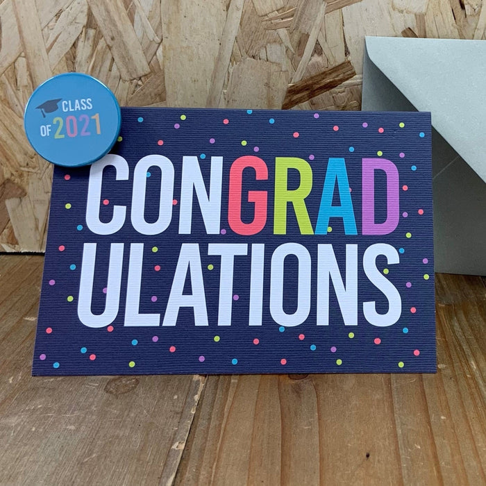 ConGRADulations Graduation Celebration Card & Pin Badge | University Degree Congratulations Greetings Card UK Design