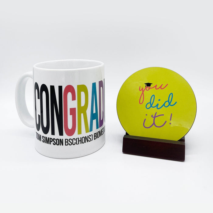 Personalised ConGRADulations Mug & Coaster Gift Set | Custom Congratulations on your Graduation Present | You Did It! Gift for Graduate