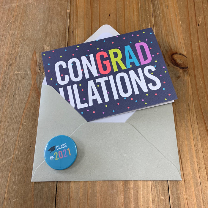 ConGRADulations Graduation Celebration Card & Pin Badge | University Degree Congratulations Greetings Card UK Design