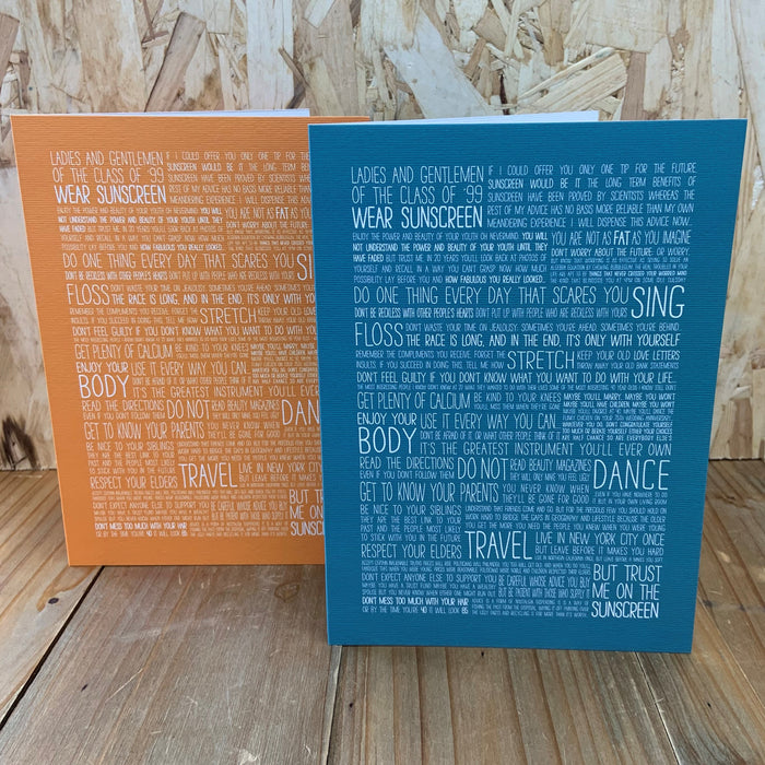 Baz Luhrmann Wear Sunscreen Greetings Card | Class of 99 | Teal or Orange Typography Motivational Quote Graduation Birthday Fathers Day Gift