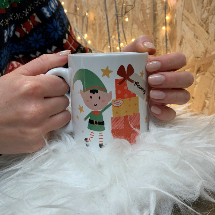 Personalised Family Christmas Elf Present Mug and Coaster - Gift Set Holiday Decor Christmas At Home Customised Mug Set