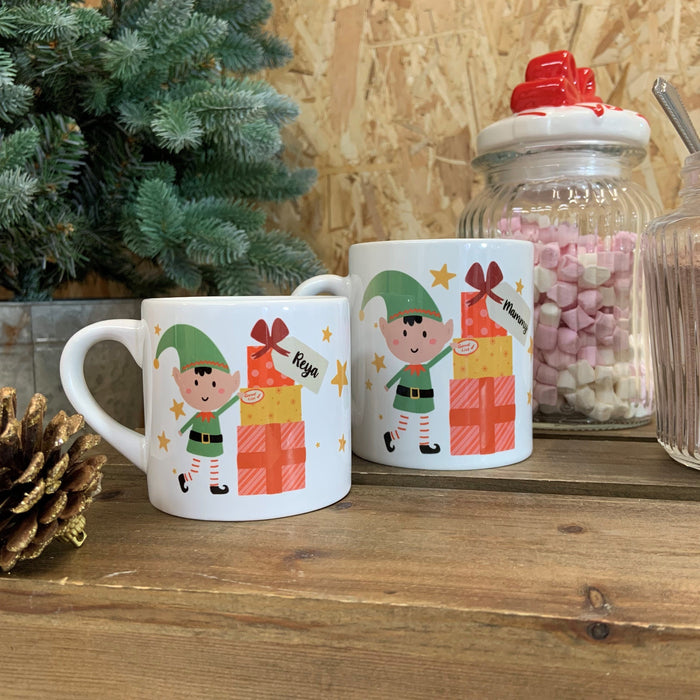 Personalised Family Christmas Elf Present Mug and Coaster - Gift Set Holiday Decor Christmas At Home Customised Mug Set