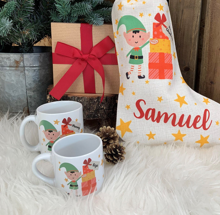 Personalised Family Christmas Elf Present Mug and Coaster - Gift Set Holiday Decor Christmas At Home Customised Mug Set