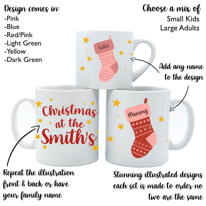 Personalised Christmas Stocking Mug and Coaster - Family Xmas Gift Set - Holiday Decor At Home Customised Xmas Present