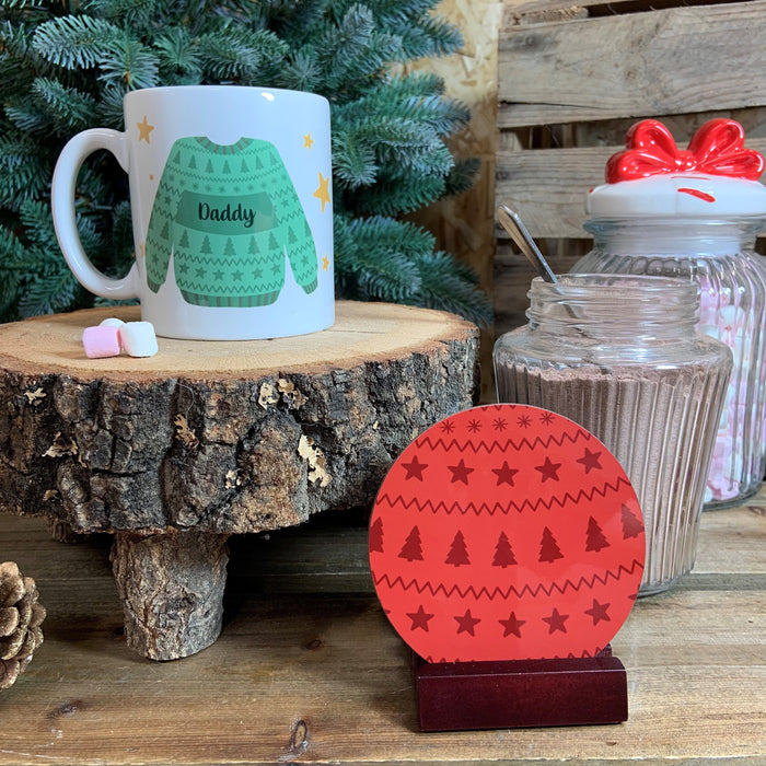 Christmas Sweater Mug & Coaster Set | Personalised Family Jumper Mug Gift Set | Cosy Holiday Decor Customised Knitwear Mug Christmas Eve Box