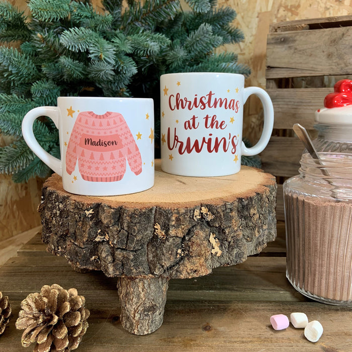 Christmas Sweater Mug & Coaster Set | Personalised Family Jumper Mug Gift Set | Cosy Holiday Decor Customised Knitwear Mug Christmas Eve Box