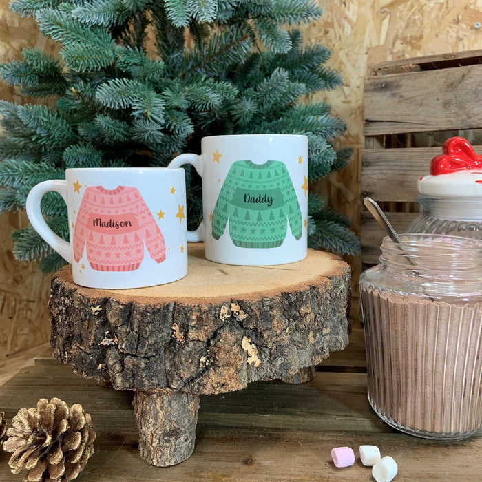 Christmas Sweater Mug & Coaster Set | Personalised Family Jumper Mug Gift Set | Cosy Holiday Decor Customised Knitwear Mug Christmas Eve Box